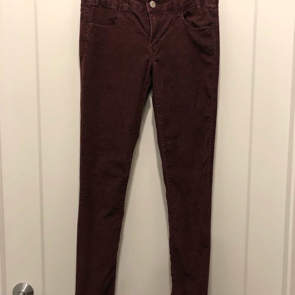 Burgundy Skinny Corduroy Pants with Tapered Legs